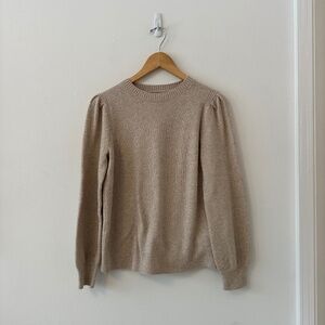 Classic Tan Crewneck Sweater with Puff Sleeves - Amazon Essentials | Size XS